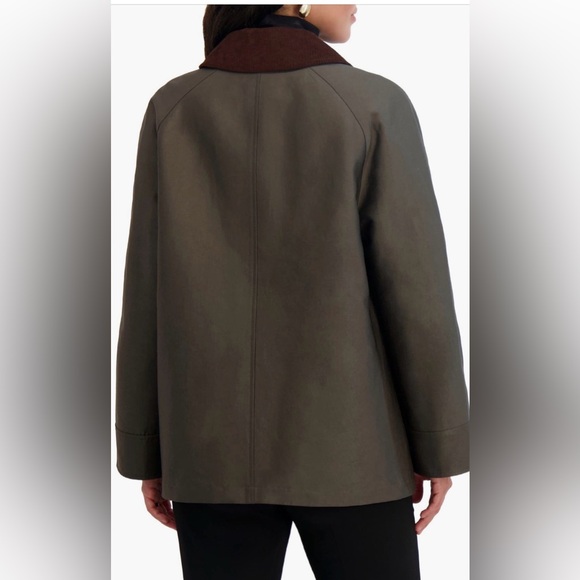 Tahari Taylor barn jacket green cotton-blend corduroy collar gold toggles Medium - Picture 4 of 13